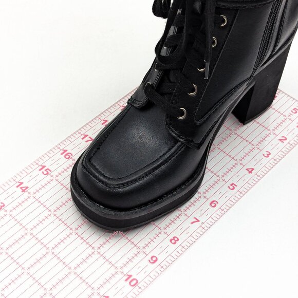 DKNY Women Dottie Black Leather Buckle Pearl Heel Combat boots size 7.5 - Picture 7 of 12